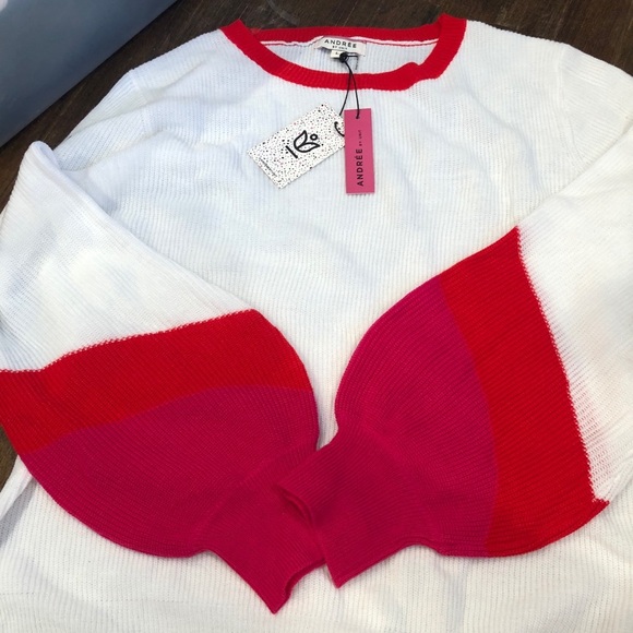 NWT Andree sweater with pink and red sleeve - Picture 2 of 4